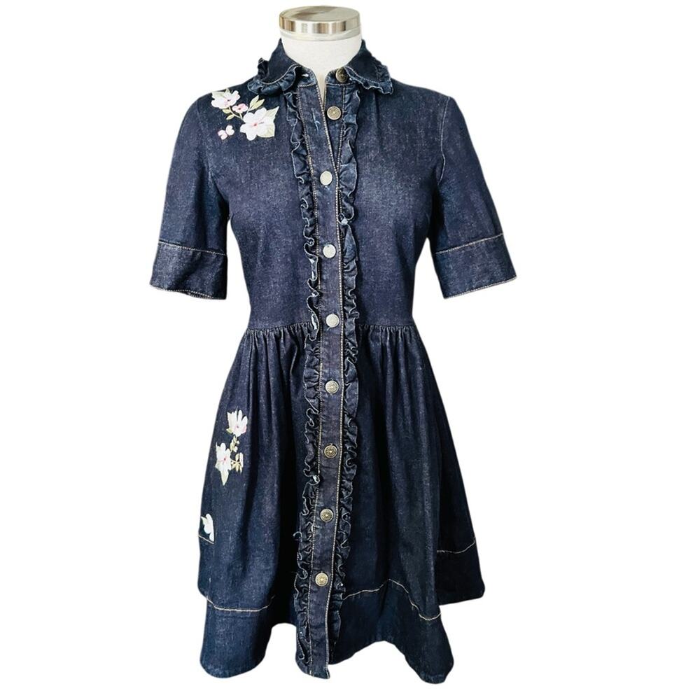 Kate Spade Embroidered Denim Shirt Dress Size 2 - Picture 4 of 14